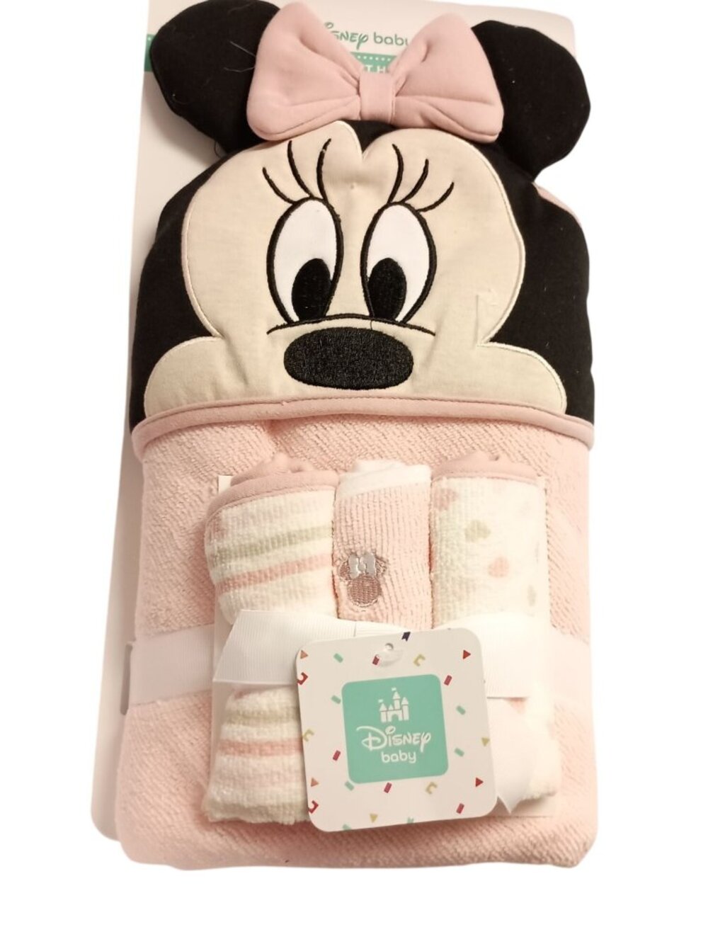 Disney Baby Minnie Mouse Hooded Towel 3 Washcloth Set Pink Baby Shower Gift